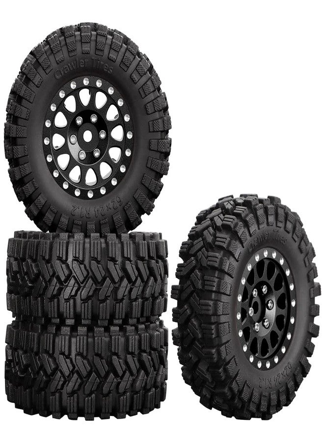 GLOBACT Aluminum 1.2in Beadlock Wheel Tires Soft Sticky Rubber Tires 62 * 24mm for 1/18 TRX4M 1/24 Axial SCX24 RC Crawler Car Upgrade Accessories (4Pcs Black) - Image 1